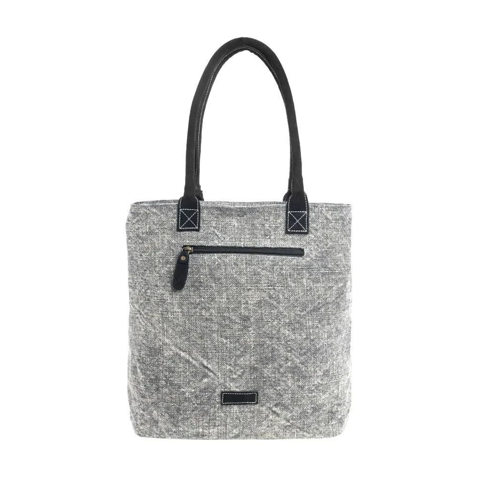 Myra Bag Handmade Cloudstar Tote Bag Upcycled Canvas & Cowhide Leather - Picture 9 of 13